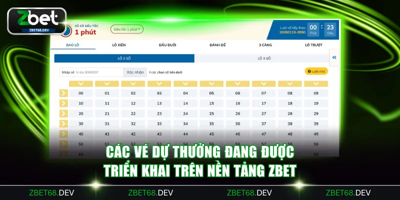 Các vé dự thưởng đang được triển khai trên nền tảng ZBET